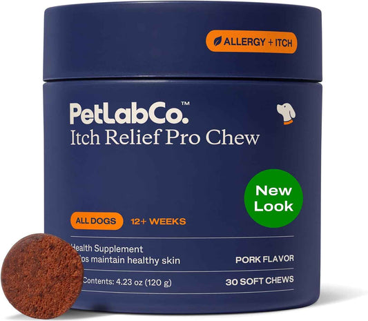 PetLab Co. Itch Relief Chew Pro for Dogs, 30 Soft Chews, Pork | Quercetin, biotin and antioxidants in an omega-rich formula to support itch relief and skin hydration