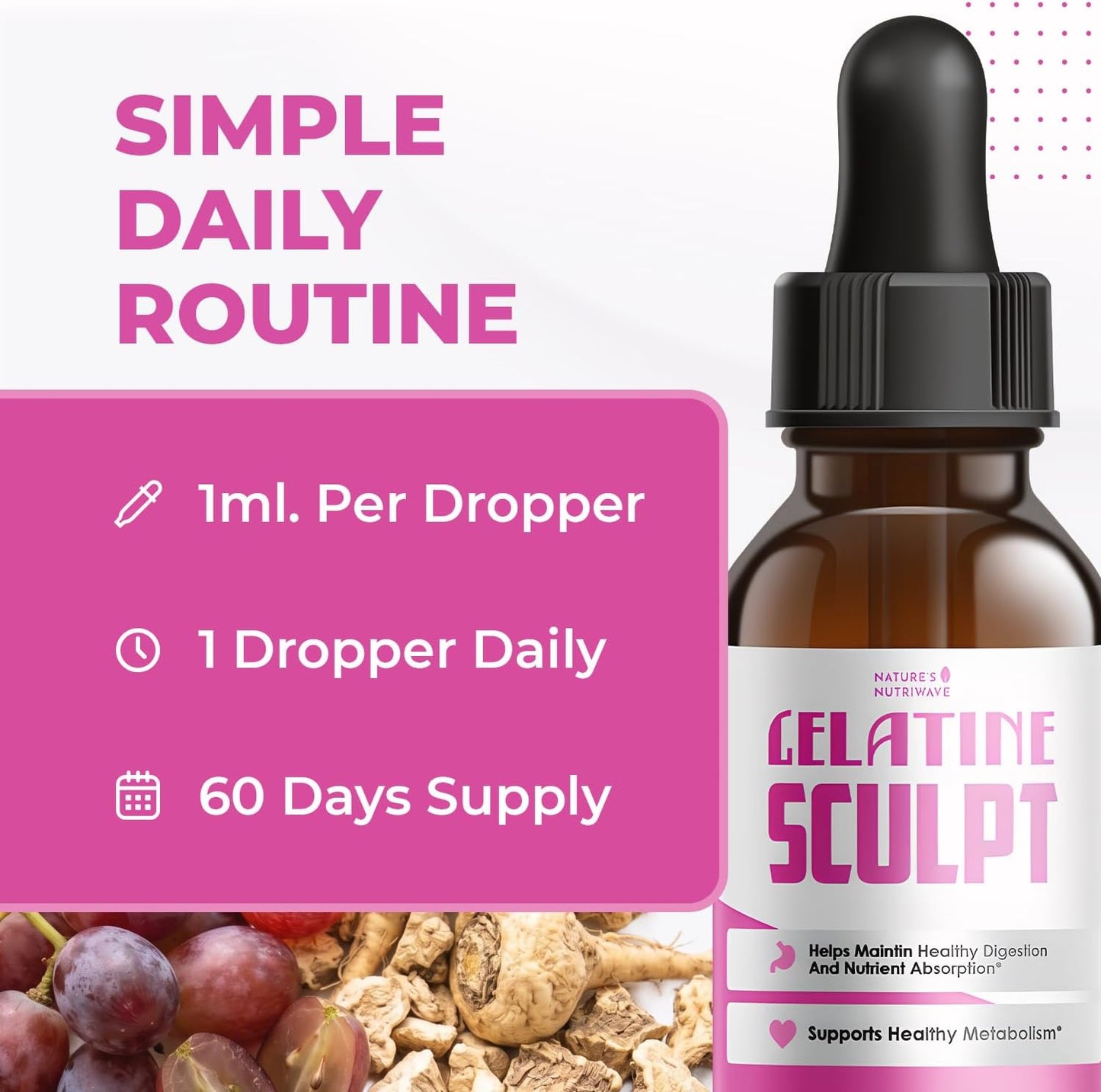 Gelatine Sculpt – Daily Liquid Botanical Supplement with Chromium & Plant Extracts – Clean, Stimulant-Free Formula – Non-GMO, Made in USA, GMP-Certified - 2 fl oz (60 mL), 1 Month Supply