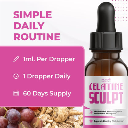 Gelatine Sculpt – Daily Liquid Botanical Supplement with Chromium & Plant Extracts – Clean, Stimulant-Free Formula – Non-GMO, Made in USA, GMP-Certified - 2 fl oz (60 mL), 1 Month Supply