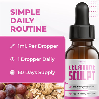 Gelatine Sculpt – Daily Liquid Botanical Supplement with Chromium & Plant Extracts – Clean, Stimulant-Free Formula – Non-GMO, Made in USA, GMP-Certified - 2 fl oz (60 mL), 1 Month Supply