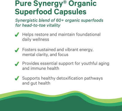 PURE SYNERGY Superfood Capsules | Organic Superfood & Greens Supplement | Whole Foods Like Super Greens, Spirulina, & Mushrooms | for Energy, Healthy Aging & Immune Health (270 Capsules)