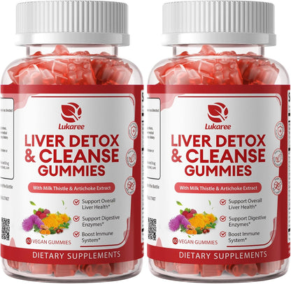 2 Pack Lukaree Liver Cleanse Detox & Repair Gummies w/Artichok & Dandelion | Sugar-Free Milk Thistle Supplement for Digestion & Immunity - Herbal Liver Health Supplement for Men & Women- Vegan, 60 Count