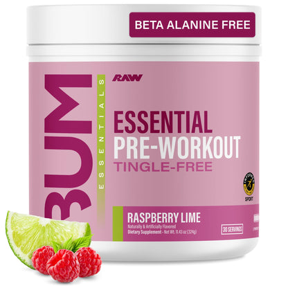 RAW Essential Tingle-Free Pre Workout Powder - Preworkout Without Beta-Alanine for Clean Energy & Focus - Workout Supplement with 200mg of Natural Caffeine - Pink Lemonade - 30 Servings