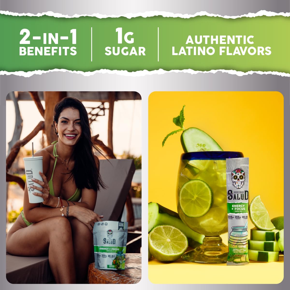Salud Variety 3-Pack | 2-in-1 Calm + Sleep (Punch), Hydration + Immunity (Hibiscus) & Energy + Focus (Cucumber Lime) - 15 Servings Each, Drink Mix, Non-GMO, Gluten Free, Low Calorie, 1g of Sugar