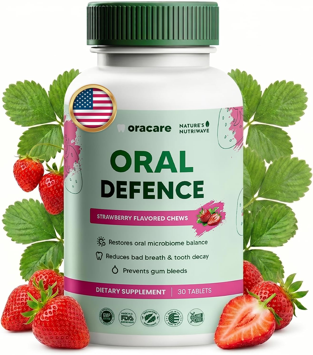 Oracare – Daily Oral Support with Enzymes, Hydroxyapatite, Xylitol & 3-Strain Probiotic Blend – Non-GMO Stimulant-Free Formula – Made in USA – 30 Melt-In-Mouth Tablets, 1 Month Supply