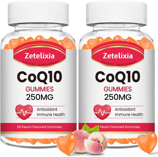 2 Pack CoQ10 Gummies, 5X Better Absorption Coenzyme Q10 for Cellular Energy and Antioxidant Support, 120 Peach Gummies