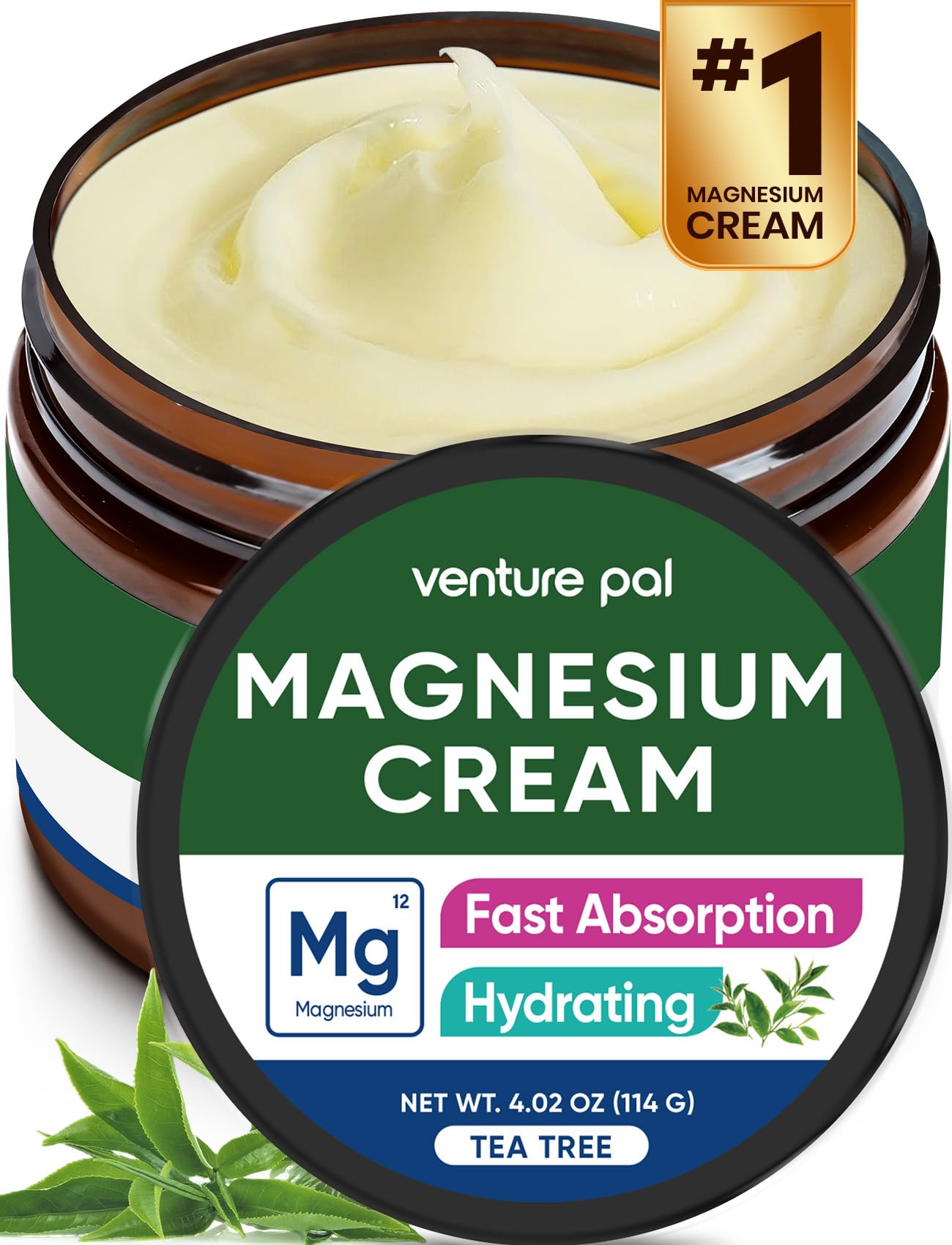 Venture Pal Topical Magnesium Cream, Highly Concentrated Magnesium Lotion | Fast-Absorbing Magnesium Moisturizing Cream with Coconut Oil, Shea Butter & Hyaluronic Acid; Suitable for Kids