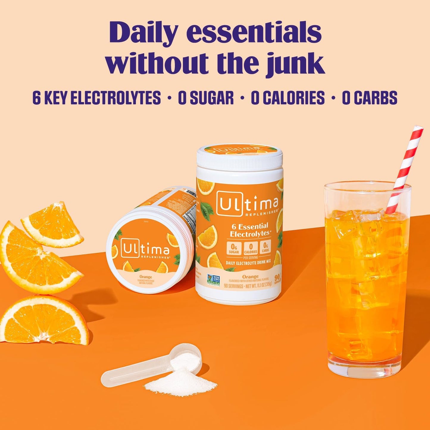Ultima Replenisher Electrolyte Powder Drink Mix Bundle – Sugar Free – Orange, 90 Serving Canister and 20 Stickpacks – 6 Electrolytes and Minerals – Keto Friendly, Vegan, Non-GMO