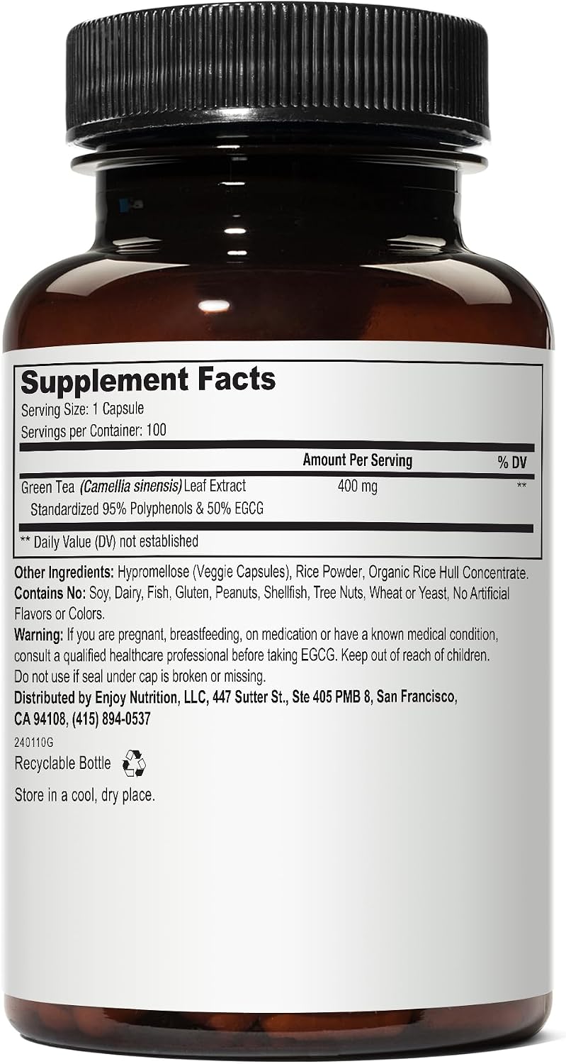 EGCG Green Tea Extract, High Antioxidant, Heart Support & Brain Health, Green Tea Pills, 100 Vegetarian Capsules