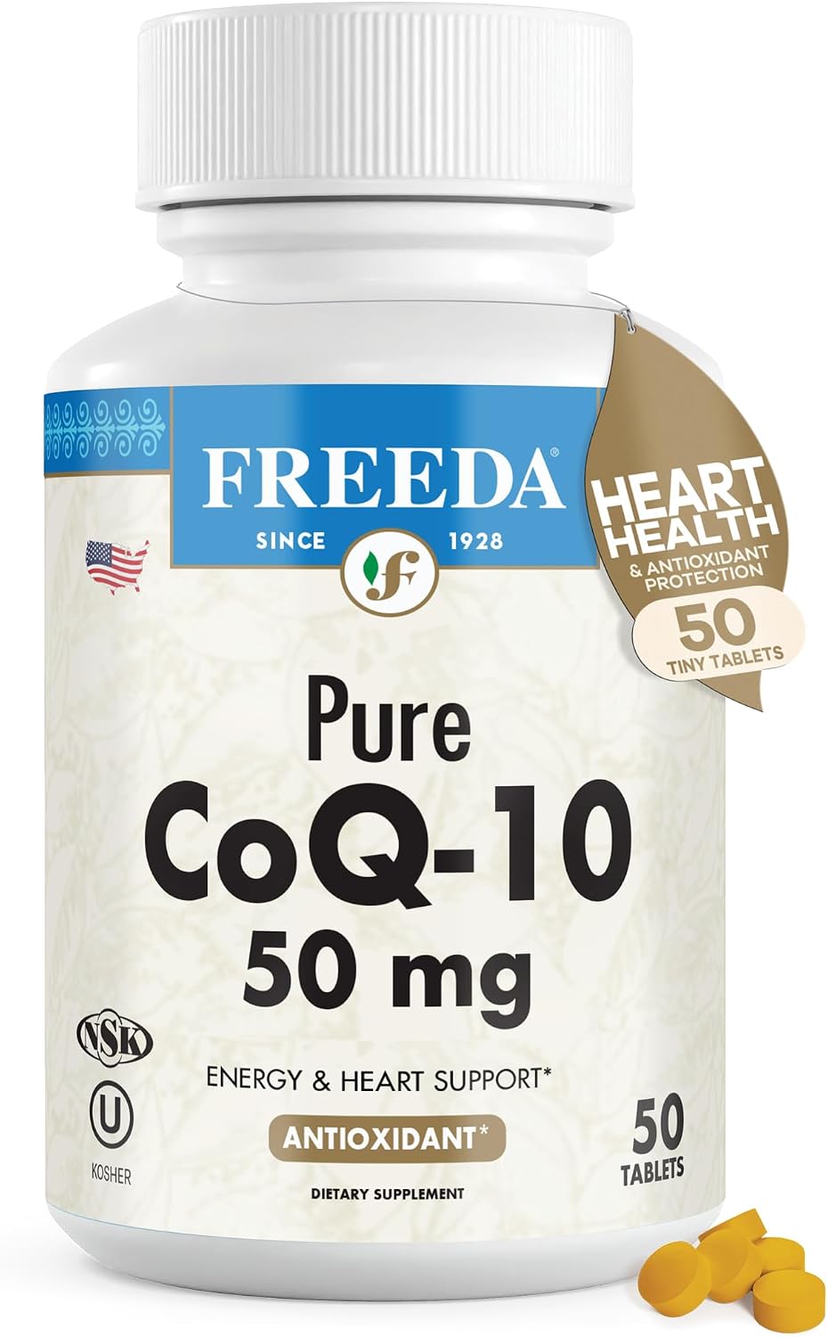 FREEDA CoQ10 50mg Vegan Coenzyme Q10 Supplement - 50 Count | Vegan Coq10 Supplement with 50mg Pure Ubiquinone to Support Cardiovascular Wellness, Healthy Aging, Gum Health