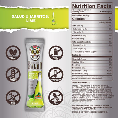 Salud x Jarritos 2-Pack | 2-in-1 Hydration + Immunity (Mandarin) & Energy + Focus (Lime) – 15 Servings Each, Agua Fresca Drink Mix, Non-GMO, Gluten Free, Vegan, Low Calorie, 1g of Sugar
