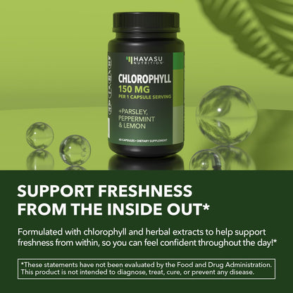 Chlorophyll Pills for Internal Cleanse & Balance, 30 Count, Internal Detox | Skin Health and Body Deodorizing Supplement with Parsley Peppermint & Lemon Extract, Vegan Non-GMO Chlorophyll Capsules