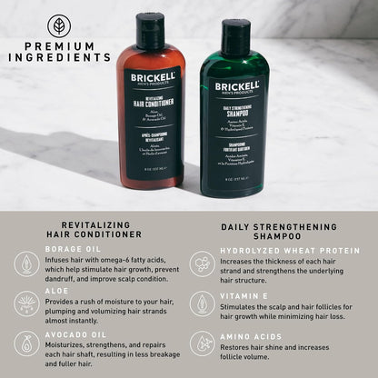 Brickell Men's Daily Revitalizing Hair Care Routine, Shampoo and Conditioner Set For Men, With Pro-Vitamin B5, Aloe, and Tea Tree Oil, Strength and Volume Enhancing Conditioner, Gift Set