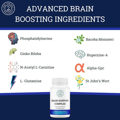 Brain Support Complex Nootropic Supplement, 30 Ct | Ginkgo Biloba, Bacopa Monnieri, Phosphatidylserine, Huperzine-A, St. John's Wort
