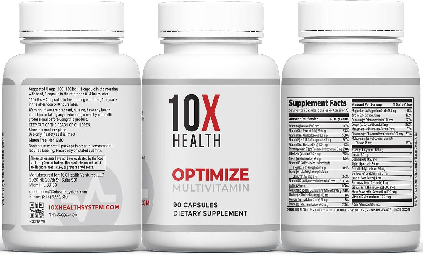 10X Health Methylated Multivitamin - 4-in-1 Kit | 10X Optimize, 10X Zinc, 10X Vitamin C & Methylene Blue Drops, Immunity & Energy Bundle