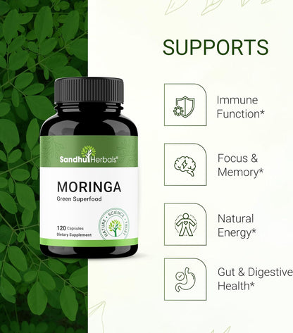 SANDHUHERBALS Moringa & Sea Moss Capsules Supplements for Women & Men | Supports Immune & Digestive Health