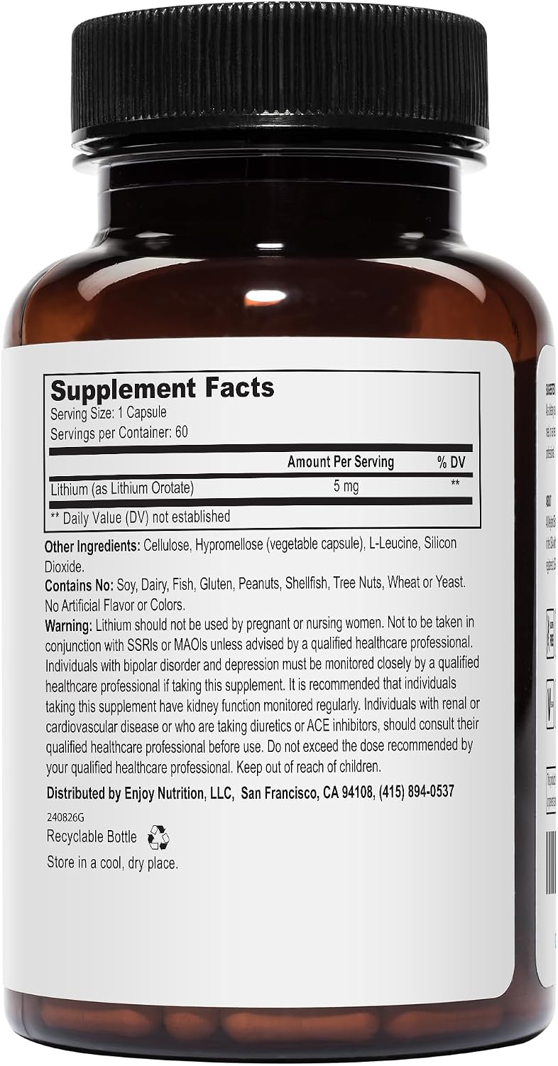 Lithium Orotate - 5mg of Elemental Lithium, 60 Vegetarian Capsules (Pack of 2)