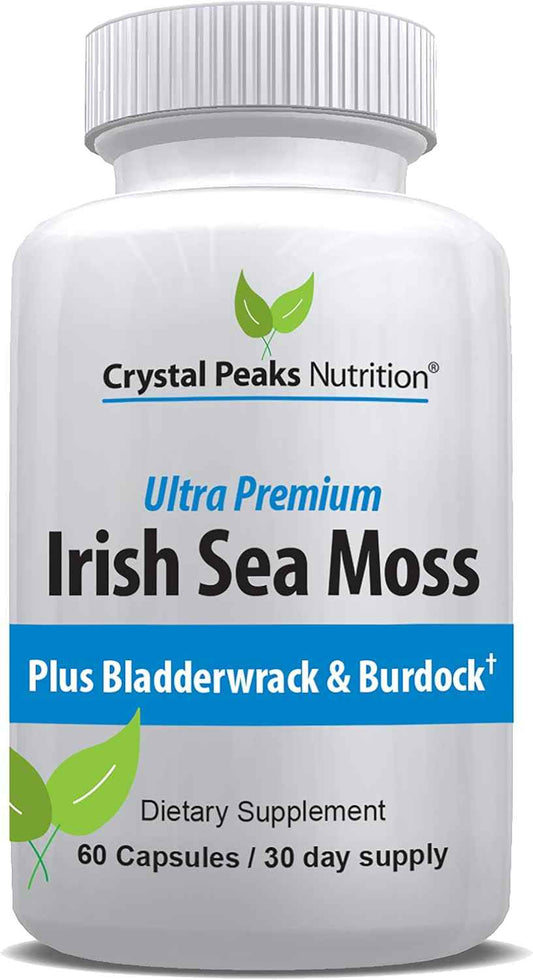 Organic Sea Moss Supplements with Bladderwrack and Burdock Root. Pure Sea Moss Supplement, Vegan, No Fillers, 60 SeaMoss Capsules with BioPerine for Maximum Benefit
