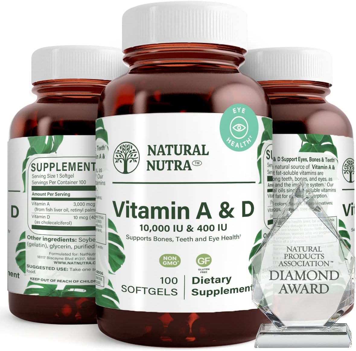 Natural Nutra Vitamin A and D, 10000 IU & 400IU, 100 Softgels | Supports Bone Health & Enhances Eye Health, Promotes Strong Teeth, Sourced from Cod Liver Oil, Supports Overall Health