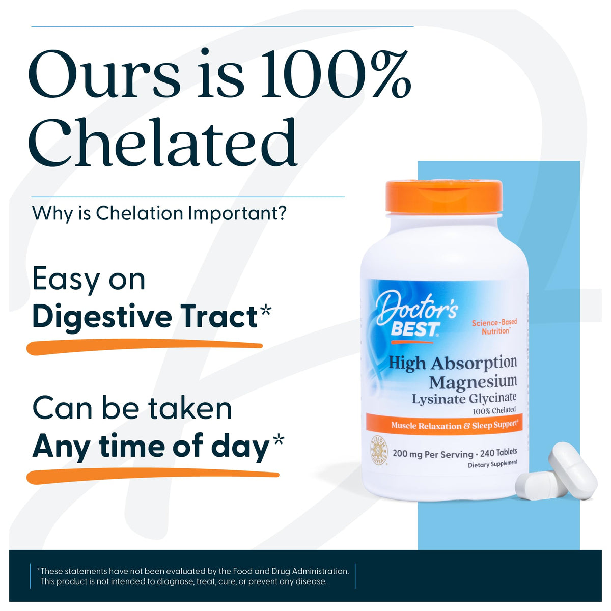 Doctor's Best High Absorption Magnesium Glycinate Lysinate Supplement for Sleep Support - Chelated Magnesium Tablets for Women & Men, 200mg per Serving, Supports Calm & Relaxation, Vegan - 240 Count