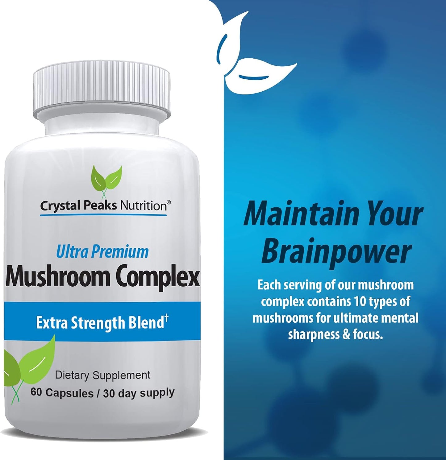 Mushroom Superfood Master Blend Mushroom Capsules Supplement, 10 Mushroom Complex & Adaptogens - Lions Mane, Chaga, Cordyceps, Reishi Extract & More - 60 Capsules