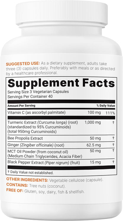 Micro Ingredients Turmeric Curcumin 1,000mg Per Serving, 120 Capsules | Turmeric Curcumin Supplement with 95% Curcuminoids, Black Pepper & Ginger. Filler Free, Non-GMO, Vegetarian, Gluten Free.