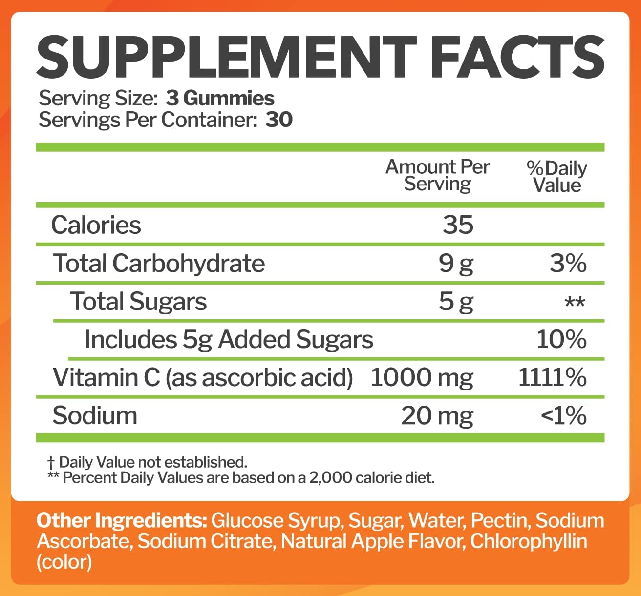 Vitamin C 1000mg Gummies for Adults & Kids, Maximum Strength (90 Count) | Chewable Immune & Collagen Support - Natural Green Apple Flavor - Gluten Free, Vegetarian, Non-GMO