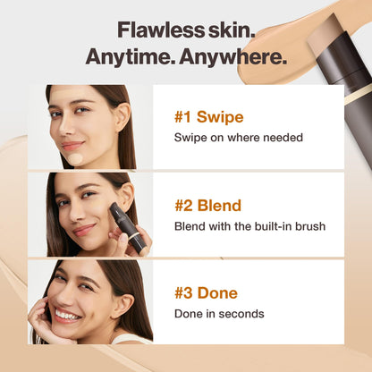 OBgE Natural Foundation Stick High Coverage with Brush #2 Beige, 0.49oz | Seamless Matte Finish, Immediate Pore Blurring, All-Day Shine Control, All-In-One Korean Makeup, Built In Detachable Brush