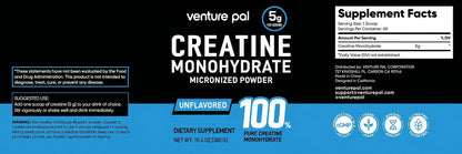 Venture Pal 100% Pure Micronized Creatine Monohydrate Powder 5g Per Serving | Vegan, Keto, GMO-Free & Gluten Free, Creatina Monohidratada en Polvo for Women & Men, Unflavored