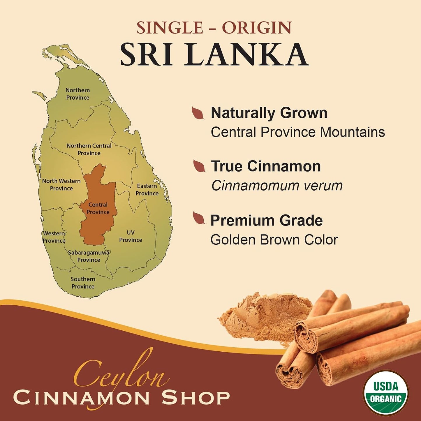 Organic Ceylon Cinnamon Capsules, USDA Certified Supplement - 90 Count | Premium Grade, True Sri Lankan Variety, Cinnamomum Verum, All-Natural, Non-GMO, Gluten Free, Made in the USA (GMP)