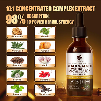 Wormwood Black Walnut Clove Cleanse Tincture - Gut Health & Detox | with Garlic Pumpkin Seeds Soursop Oregano - Digestive & Intestinal Support for Humans - Vegan, Herbal Blends, Liposomal Tech