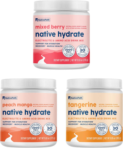 NativePath Hydrate Mixed Berry, Peach Mango, and Tangerine Trio Jars Bundle