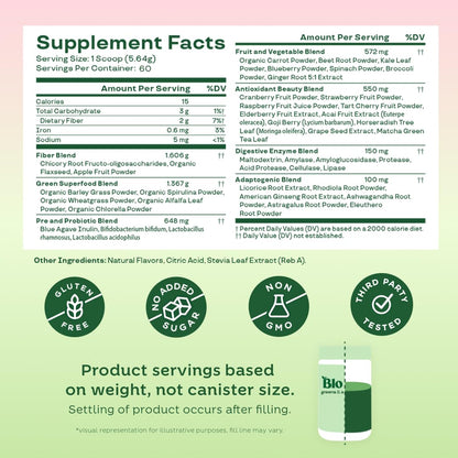 Bloom Nutrition Superfood Greens Powder, Berry, 30 Servings | Digestive Enzymes with Probiotics and Prebiotics, Gut Health, Bloating Relief for Women, Chlorella, Green Juice Mix