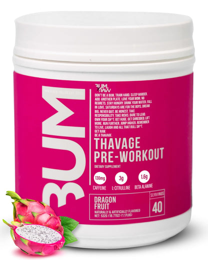 RAW Pre Workout Powder, Thavage (Beach Bum) - Chris Bumstead Sports Nutrition Supplement for Men & Women - Cbum Pre Workout for Working Out, Hydration, Mental Focus & Energy - 40 Servings