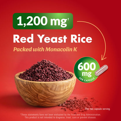Red Yeast Rice with CoQ10 Supplement, Cholesterol & Heart Health Support | Extra Strength Red Yeast Rice 1200 MG (600 MG Per Capsule), Citrinin-Free, Doctor-Formulated, Non-GMO, Vegan, 120 Capsules