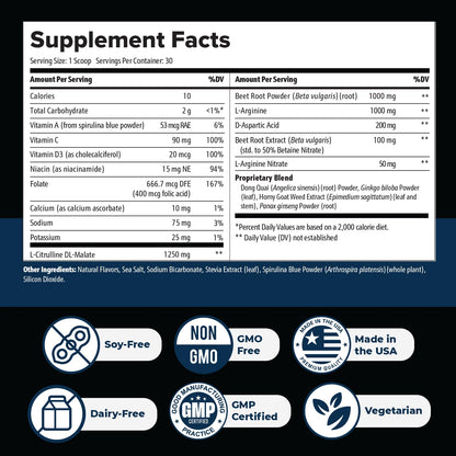 Nitric Boost Ultra Powder – GMP-Certified – 30 Servings, 3 Month Supply | Botanical powder, non-habit forming | Non-GMO, GMP-Certified, Made in USA | Mixes into water, daily scoop