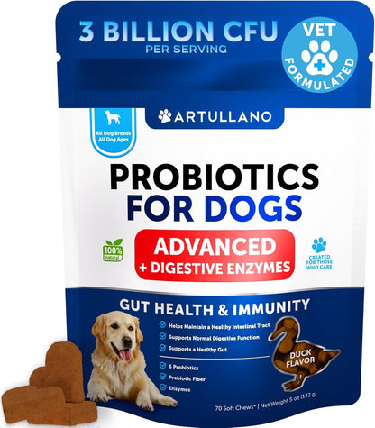 Probiotics for Dogs - Support Gut Health, Itchy Skin, Allergies, Immunity, Yeast Balance - Dog Probiotics and Digestive Enzymes with Prebiotics - Reduce Diarrhea, Gas - 120 Probiotic Chews for Dogs
