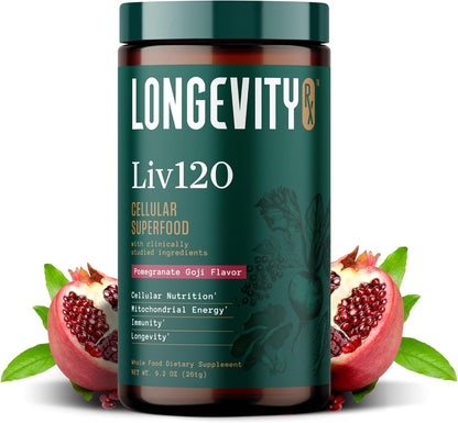 Liv120 Superfood Powder, Antioxidant Blend with Pomegranate, Turmeric, Mulberry, Soursop, Noni, Non-GMO, Vegan, for Energy, Detox, Immunity