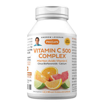 ANDREW LESSMAN Vitamin C 500 Complex 180 Capsules - Non-Acidic Vitamin C Plus Citrus Bioflavonoids for Immune System and Anti-Oxidant Support, No Stomach Upset, Small Easy to Swallow Capsules