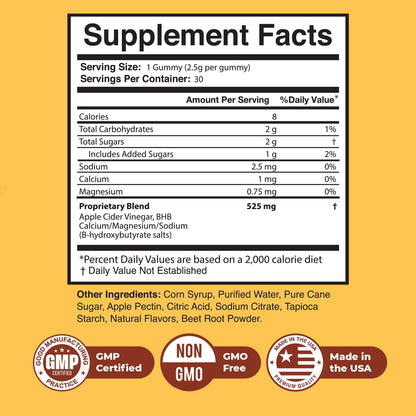 Burntide ACV & BHB Gummies – USA Made, 30 Gummies, 1 Month Supply | Apple Cider Vinegar & BHB Mineral Salts Formula, Features Calcium, Magnesium | Natural Ingredients, GMP-Certified