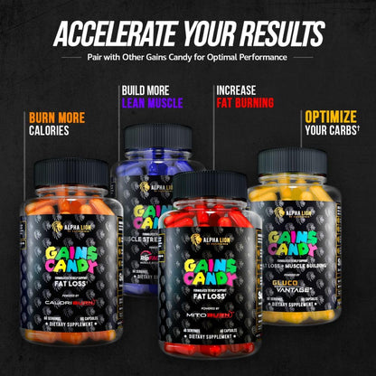 ALPHA LION Gains Candy, Supplement Pills that Support Weight Loss, Appetite Suppressant, Keto-Diet Friendly, Decrease Body Fat, Upgrade Energy & Workout Performance, 60 Capsules (MitoBurn®)