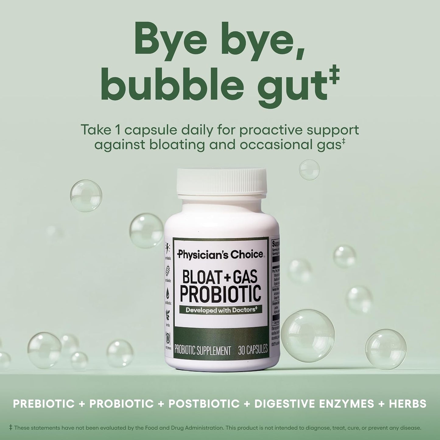 Physician's CHOICE Bloat Bundle: Bloat & Gas Probiotic 30ct + Digestive Enzymes 60ct