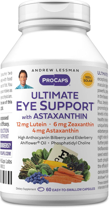 Andrew Lessman ProCaps Ultimate Eye Support with Astaxanthin 60 Softgels | Lutein, Zeaxanthin & 4 mg Astaxanthin plus Bilberry, EGCG & Ahiflower Oil for macular, retinal & vision support.