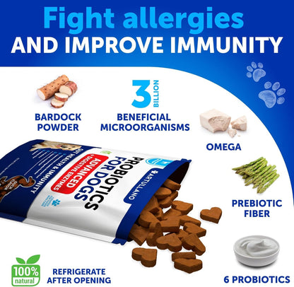Dog Probiotic Chews + Salmon Oil Bundle - Probiotics & Prebiotics for Gut Health, Immunity, Yeast Balance, Reduces Diarrhea - Omega 3 with EPA & DHA for Skin, Coat, Joint & Allergy Support
