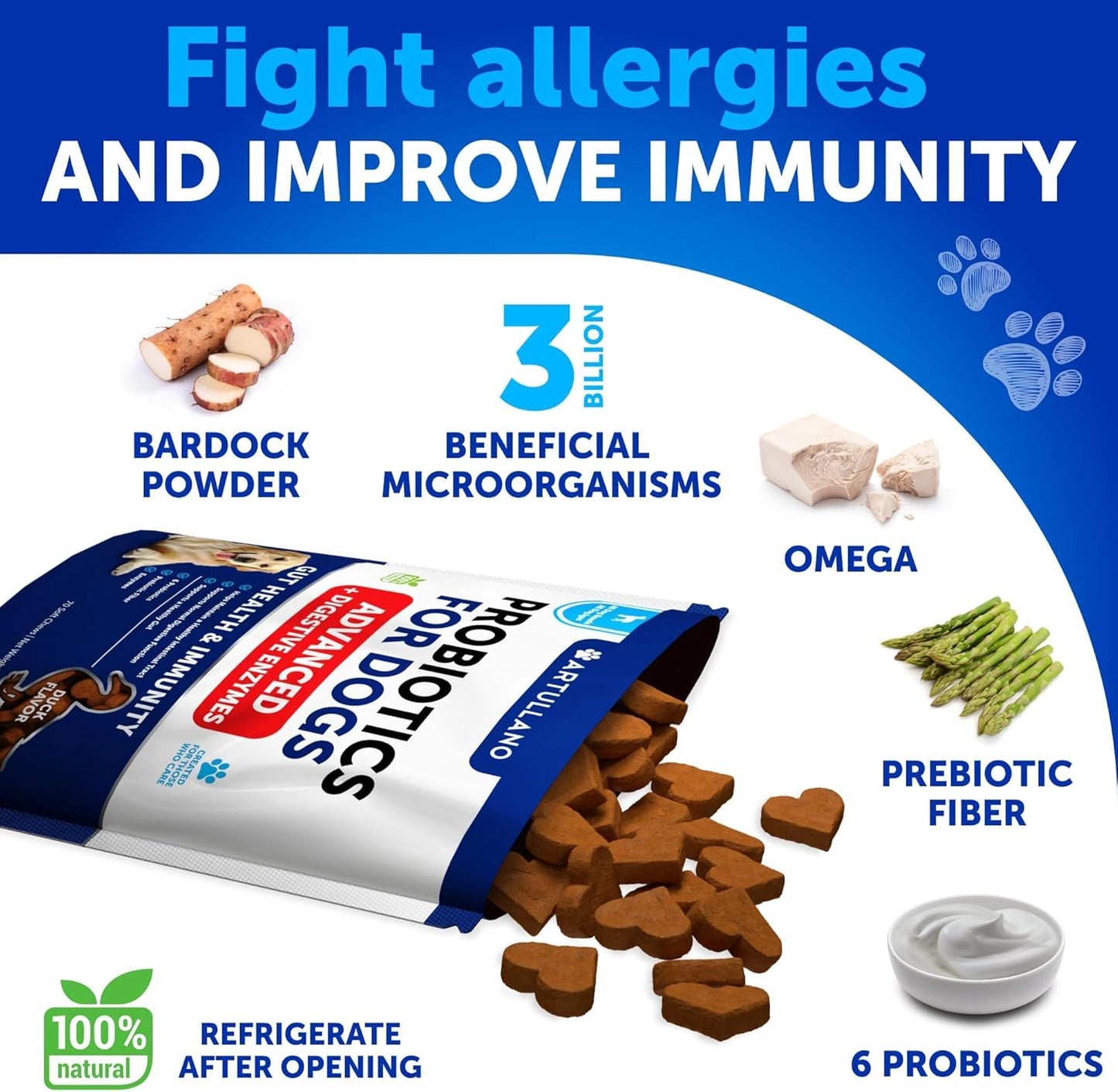 Probiotics for Dogs - Support Gut Health, Itchy Skin, Allergies, Immunity, Yeast Balance - Dog Probiotics and Digestive Enzymes with Prebiotics - Reduce Diarrhea, Gas - 120 Probiotic Chews for Dogs