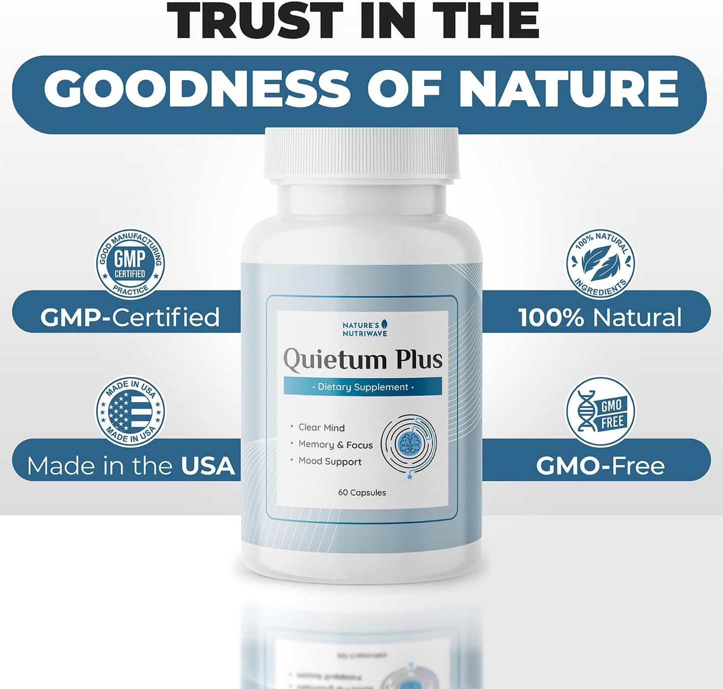Quietum Plus – Herbal Extract Capsules – 60 Ct, 1 Month Supply | Plant-based capsules with herbal extracts | Non-GMO, GMP Certified | Easy-to-swallow daily capsule