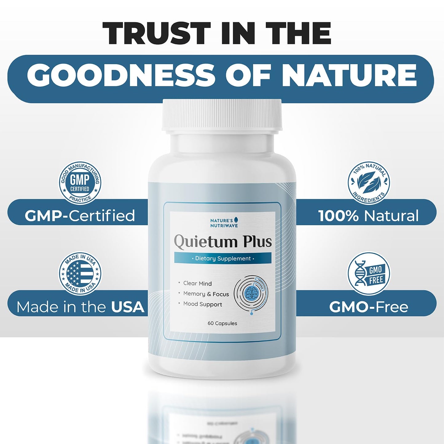 Quietum Plus – Herbal Extract Capsules – 60 Ct, 1 Month Supply | Plant-based capsules with herbal extracts | Non-GMO, GMP Certified | Easy-to-swallow daily capsule