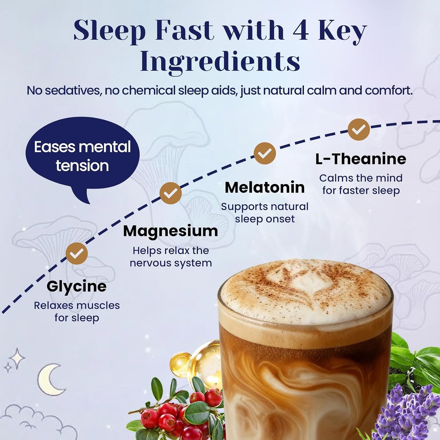 Mushroom Hot Cocoa Powder Natural Sleep Aid with 12 Superfoods, 30 Servings | Magnesium Glycinate, Melatonin 3mg, L-Theanine, Glycine, Lion's Mane, Reishi & Turkey Tail, Moon Bedtime Brew Hot Cocoa Mix