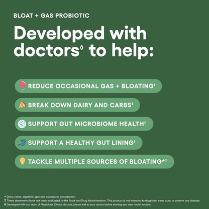 Physician's CHOICE Bloat Bundle: Bloat & Gas Probiotic 30ct + Digestive Enzymes 60ct
