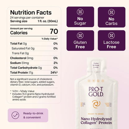 Liquid Collagen Protein Shot, Berry, 17g Protein, 24 pk | Nano Hydrolyzed Grass Fed Collagen, 0g Carbs, Hair, Skin & Nails, Amino Acids, Sugar Free, Gluten Free, 1 fl oz Shots
